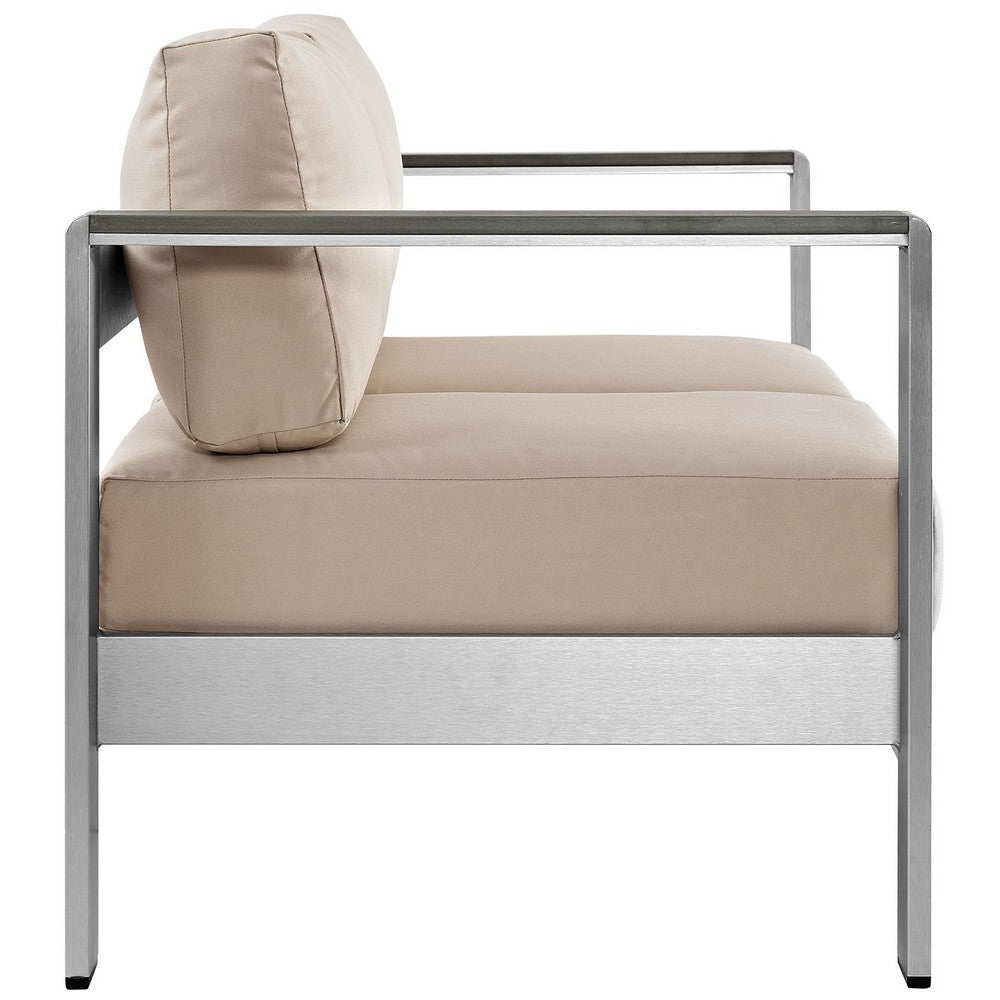 Shore Outdoor Patio Aluminum Loveseat by Modway| Silver Beige