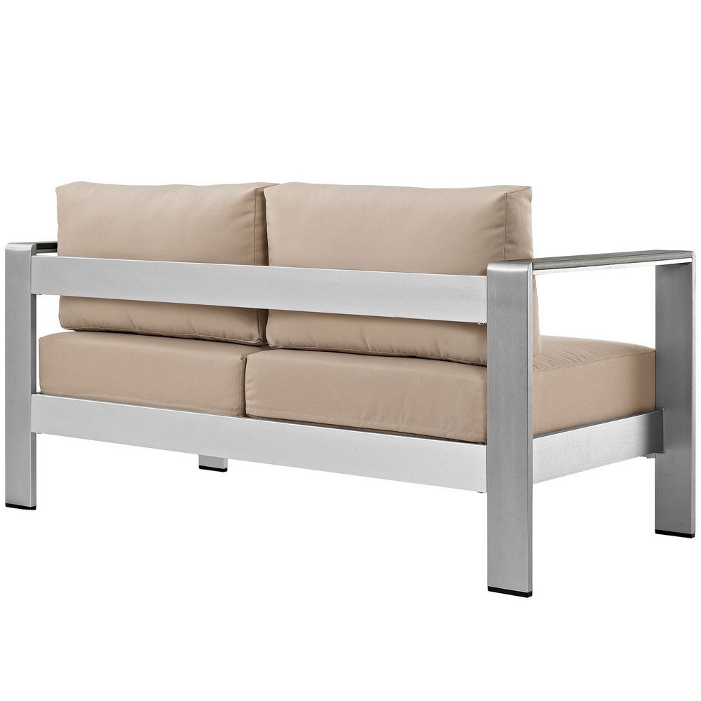 Silver Beige Shore Outdoor Patio Aluminum Loveseat - No Shipping Charges