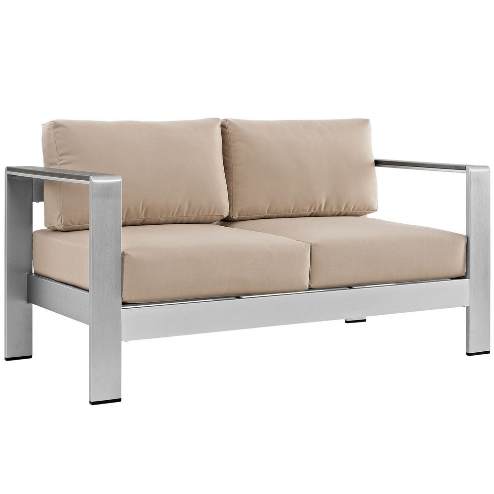 Shore Outdoor Patio Aluminum Loveseat by Modway| Silver Beige