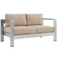 Shore Outdoor Patio Aluminum Loveseat by Modway| Silver Beige