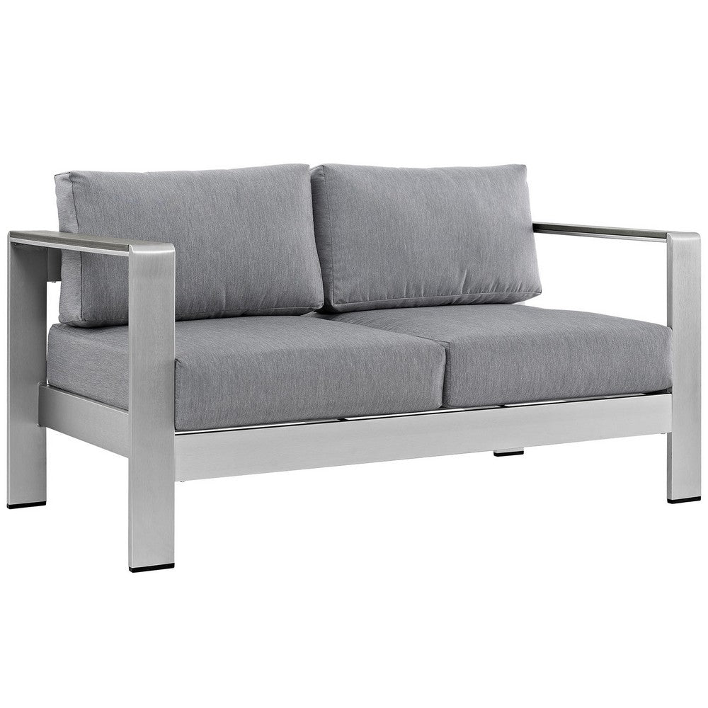 Silver Gray Shore Outdoor Patio Aluminum Loveseat - No Shipping Charges