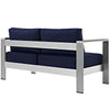 Silver Navy Shore Outdoor Patio Aluminum Loveseat - No Shipping Charges