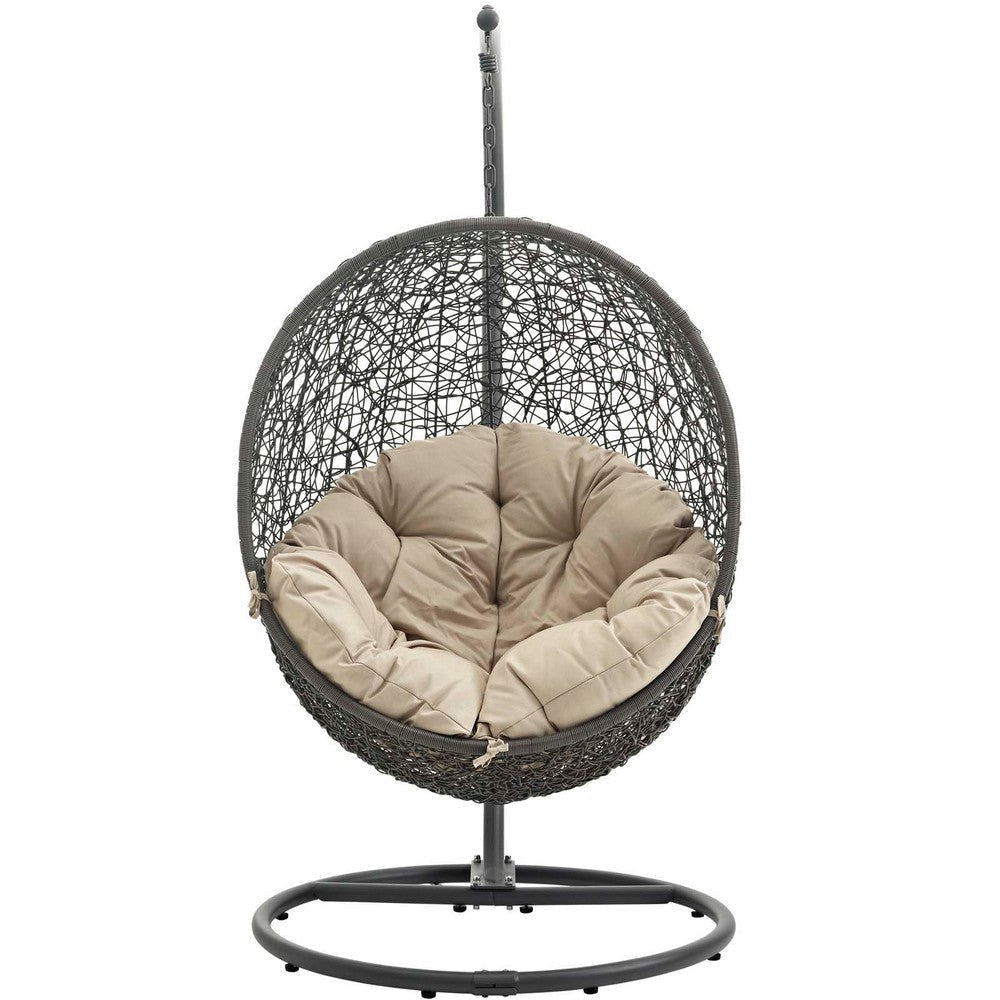 Modway EEI-2273-GRY-BEI Hide Wicker Rattan Outdoor Patio Porch Lounge Egg Set Swing Chair with Stand Beige MDY-EEI-2273-GRY-BEI