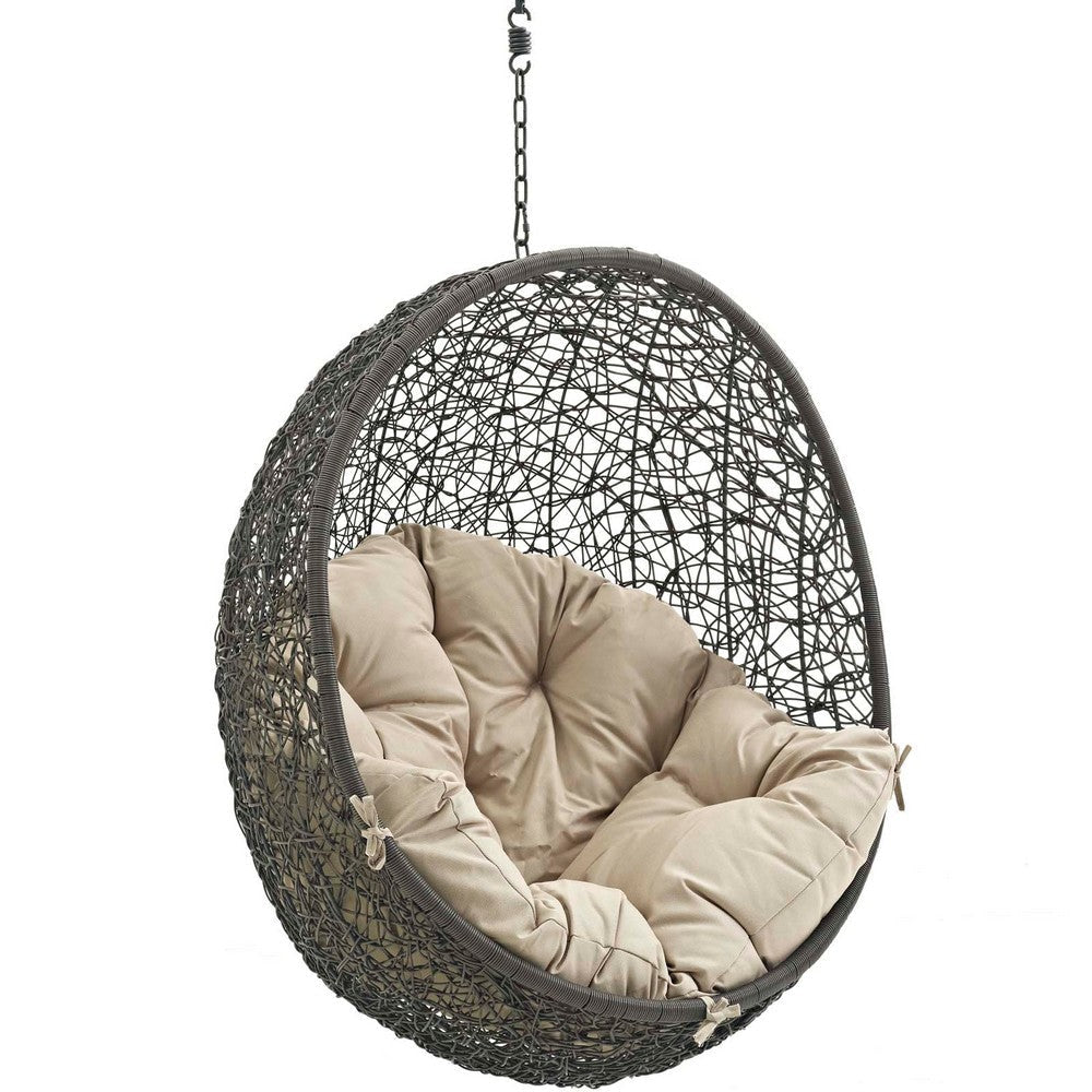 Modway EEI-2273-GRY-BEI Hide Wicker Rattan Outdoor Patio Porch Lounge Egg Set Swing Chair with Stand Beige MDY-EEI-2273-GRY-BEI