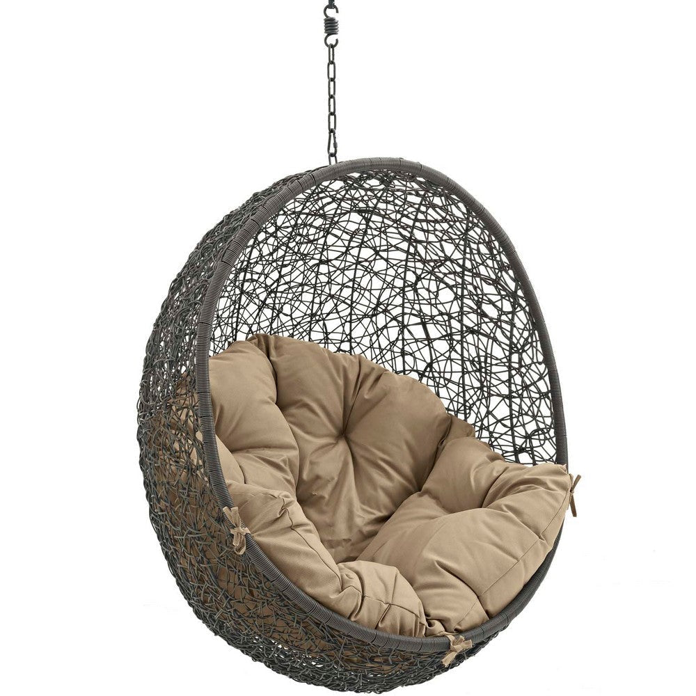 Modway EEI-2273-GRY-MOC Hide Wicker Rattan Outdoor Patio Porch Lounge Egg Swing Chair Set With Stand Gray Mocha MDY-EEI-2273-GRY-MOC