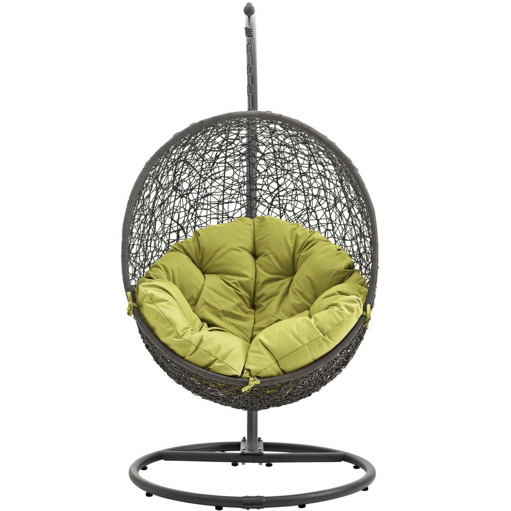 Modway Hide Wicker Rattan Outdoor Patio Porch Lounge Egg Swing Chair Set with Stand in Gray Peridot MDY-EEI-2273-GRY-PER