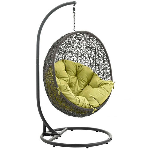 Modway Hide Wicker Rattan Outdoor Patio Porch Lounge Egg Swing Chair Set with Stand in Gray Peridot