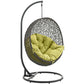 Modway Hide Wicker Rattan Outdoor Patio Porch Lounge Egg Swing Chair Set with Stand in Gray Peridot