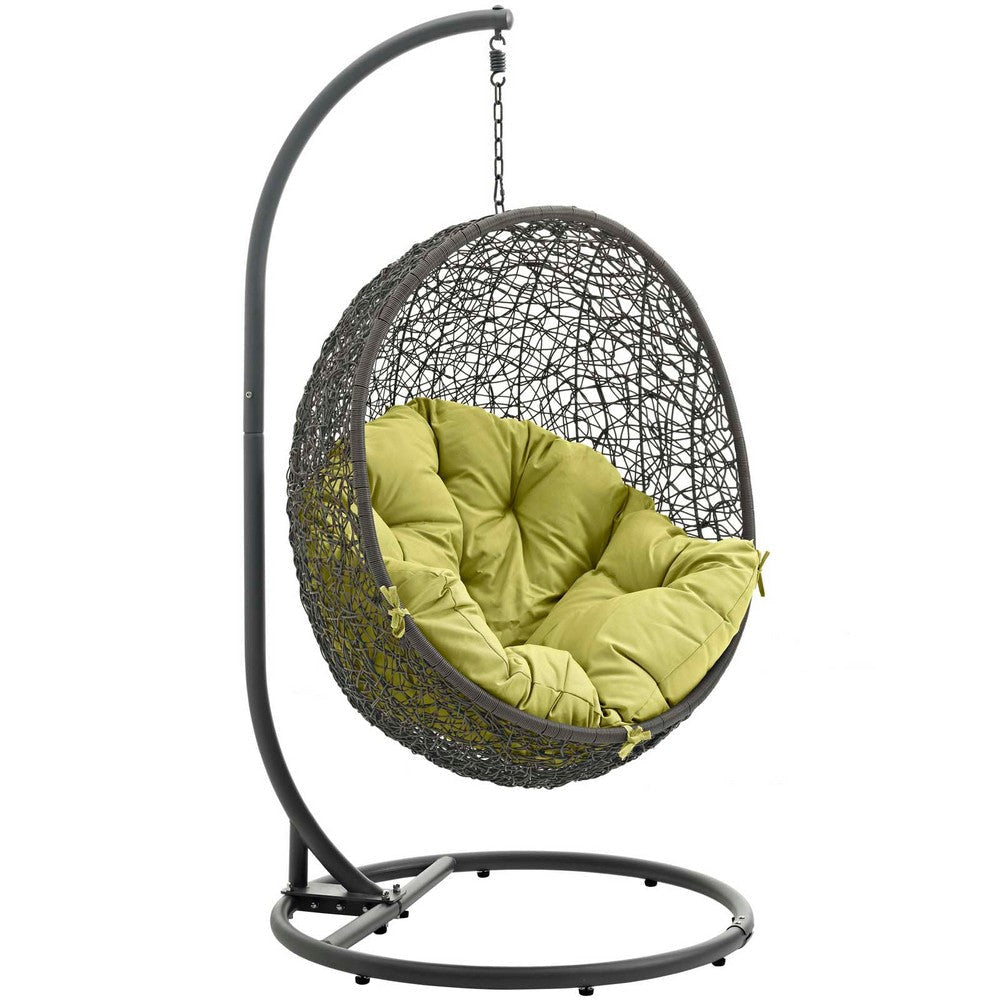 Modway Hide Wicker Rattan Outdoor Patio Porch Lounge Egg Swing Chair Set with Stand in Gray Peridot