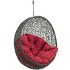 Modway Hide Wicker Rattan Outdoor Patio Porch Lounge Egg Swing Chair Set with Stand in Gray Red MDY-EEI-2273-GRY-RED