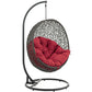 Modway Hide Wicker Rattan Outdoor Patio Porch Lounge Egg Swing Chair Set with Stand in Gray Red