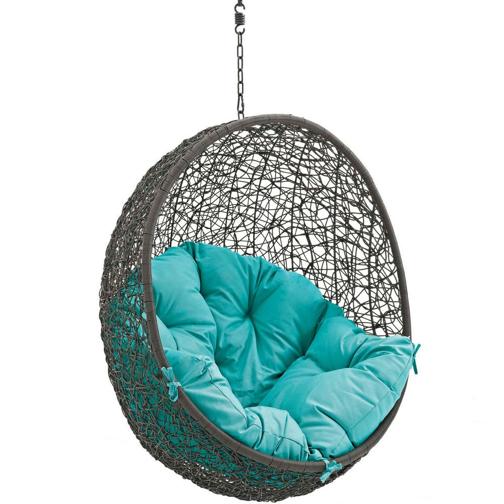 Modway EEI-2273-GRY-TRQ Hide Wicker Rattan Outdoor Patio Porch Lounge Egg Swing Chair Set With Stand Gray Turquoise MDY-EEI-2273-GRY-TRQ