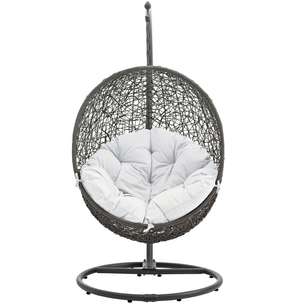 Modway Hide Wicker Rattan Outdoor Patio Porch Lounge Egg Swing Chair Set with Stand in Gray White MDY-EEI-2273-GRY-WHI