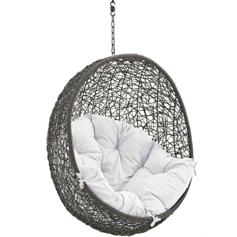 Modway Hide Wicker Rattan Outdoor Patio Porch Lounge Egg Swing Chair Set with Stand in Gray White MDY-EEI-2273-GRY-WHI