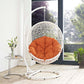 Modway Hide Wicker Rattan Outdoor Patio Porch Lounge Egg Swing Chair Set with Stand in White Orange MDY-EEI-2273-WHI-ORA