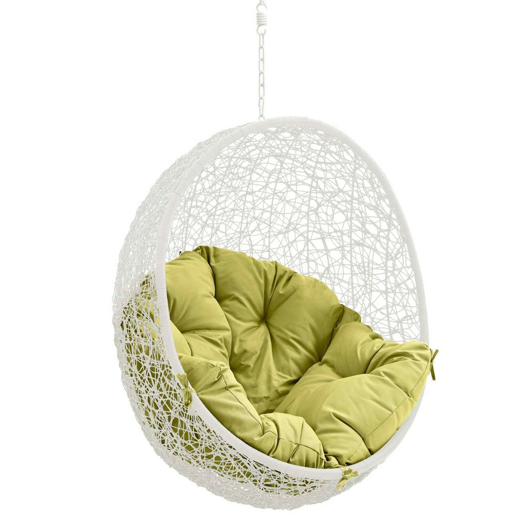 Modway Hide Wicker Rattan Outdoor Patio Porch Lounge Egg Swing Chair Set with Stand in White Peridot MDY-EEI-2273-WHI-PER