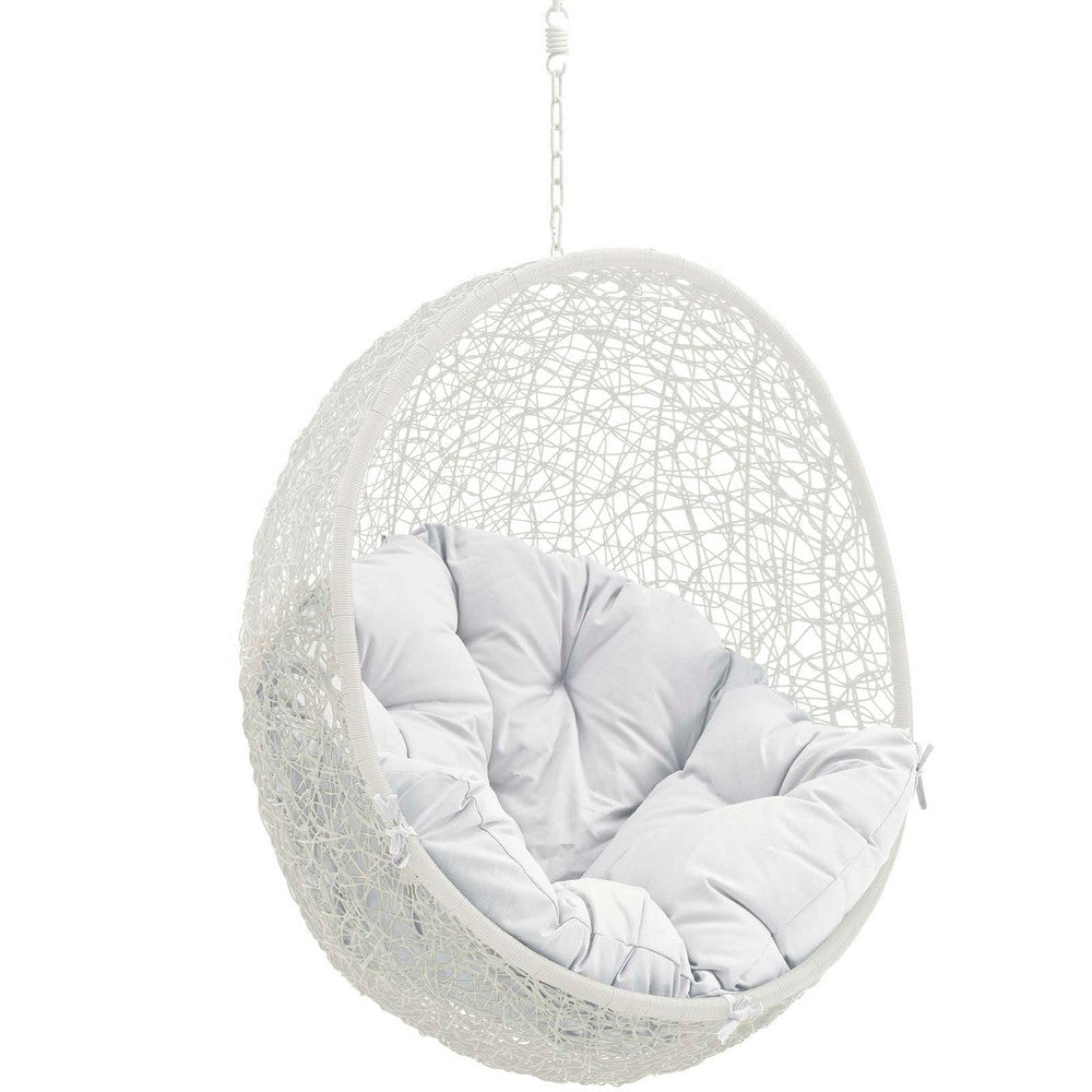 Modway Hide Wicker Rattan Outdoor Patio Porch Lounge Egg Swing Chair Set with Stand in White MDY-EEI-2273-WHI-WHI