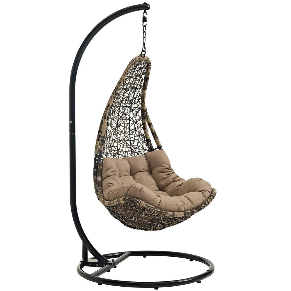 Modway Abate Wicker Rattan Outdoor Patio Porch Lounge Swing Chair Set with Stand in Black Mocha