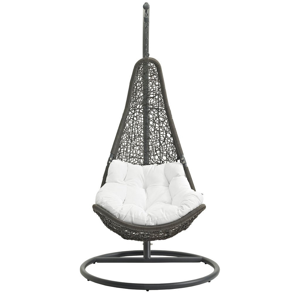 Modway Abate Wicker Rattan Outdoor Patio Porch Lounge Swing Chair Set with Stand in Gray White MDY-EEI-2276-GRY-WHI-SET