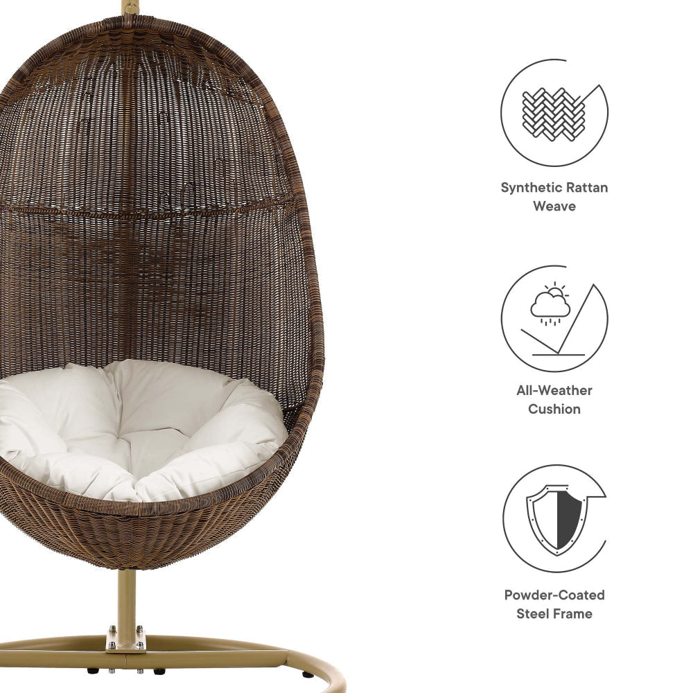 Bean Outdoor Patio Wood Swing Chair With Stand by Modway MDY-EEI-2277-YLW-WHI-SET