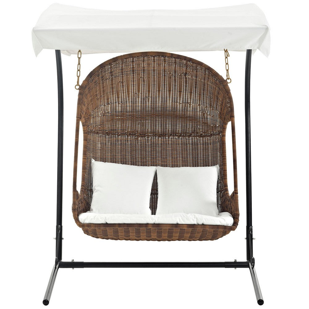 Vantage Outdoor Patio Swing Chair With Stand by Modway| Brown White