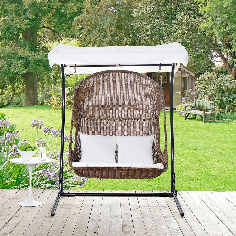 Vantage Outdoor Patio Swing Chair With Stand by Modway| Brown White
