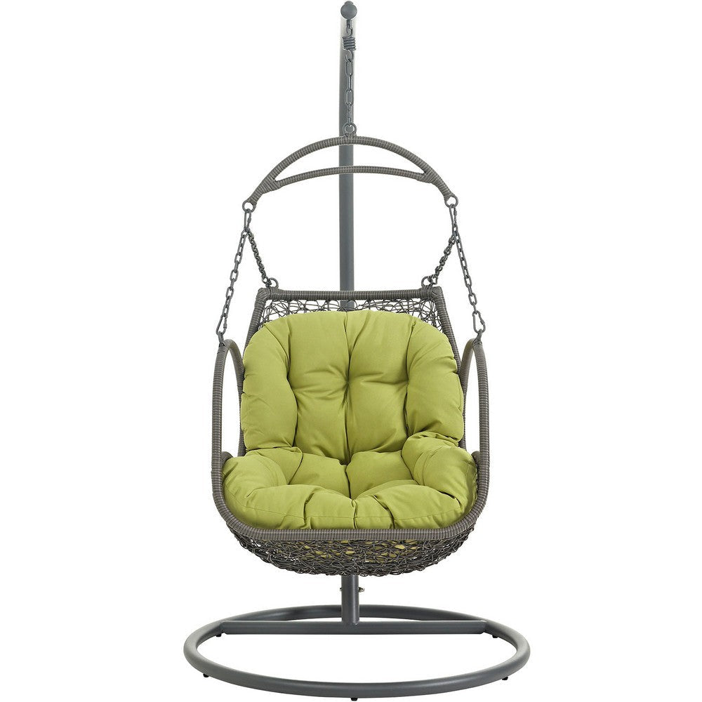 Modway Arbor Wicker Rattan Outdoor Patio Porch Lounge Hanging Swing Chair Set with Stand in Peridot MDY-EEI-2279-PER-SET