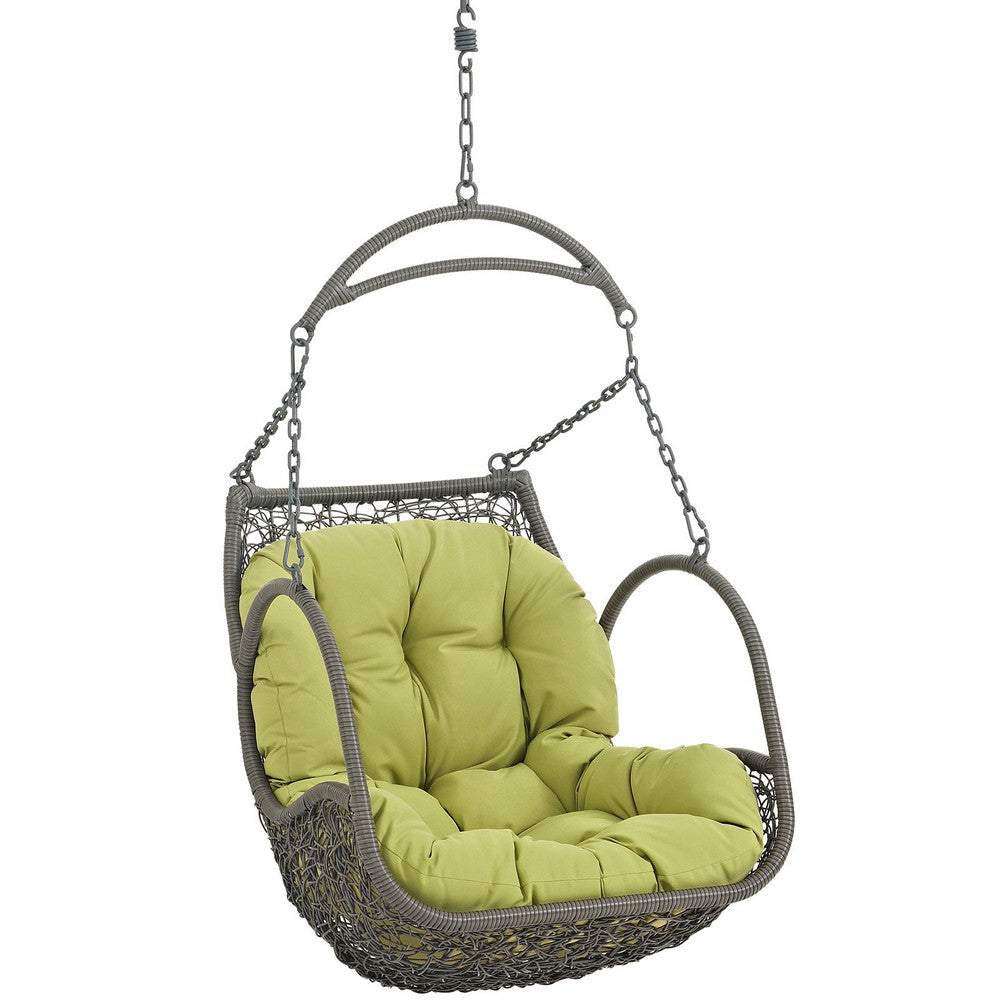 Modway Arbor Wicker Rattan Outdoor Patio Porch Lounge Hanging Swing Chair Set with Stand in Peridot MDY-EEI-2279-PER-SET