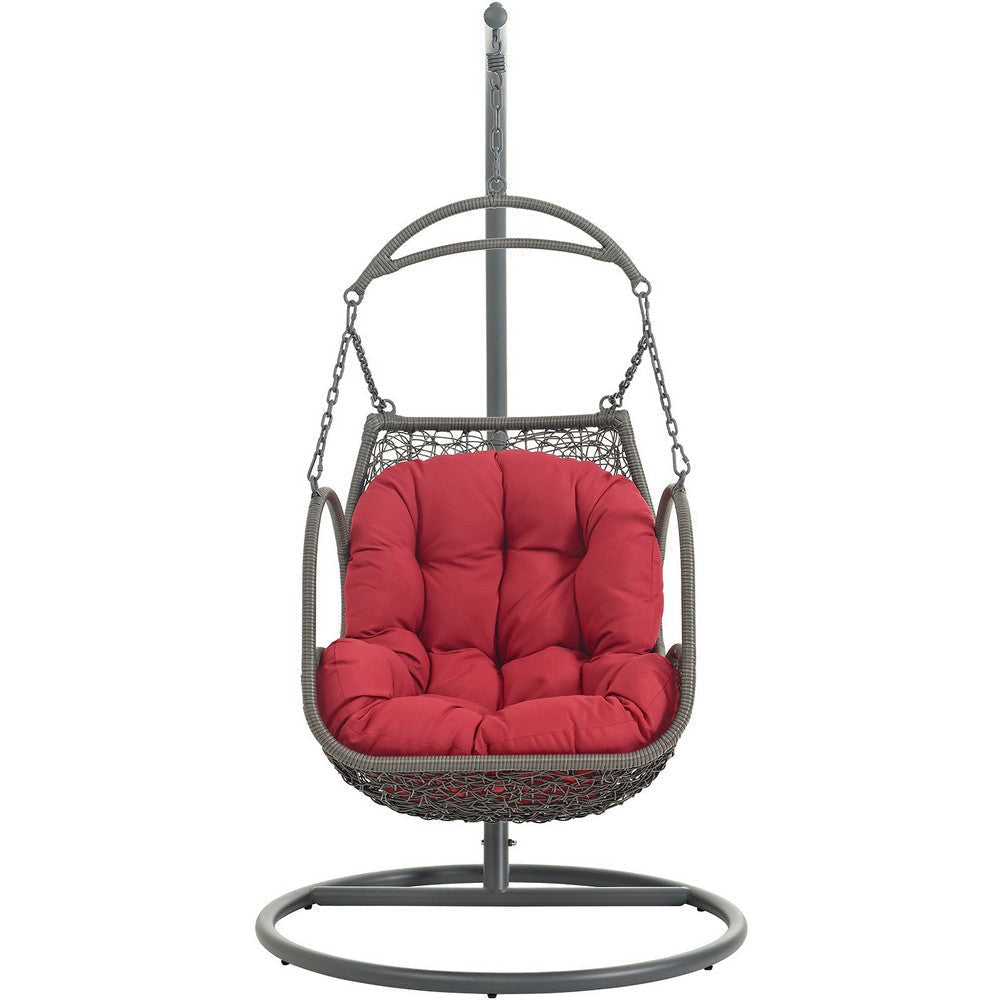 Modway Arbor Wicker Rattan Outdoor Patio Porch Lounge Hanging Swing Chair Set with Stand in Red MDY-EEI-2279-RED-SET