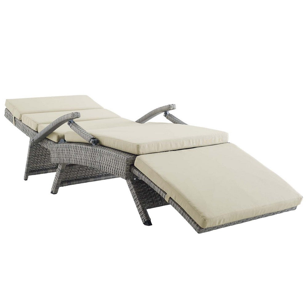 Envisage Chaise Outdoor Patio Wicker Rattan Lounge Chair by Modway| Light Gray Beige