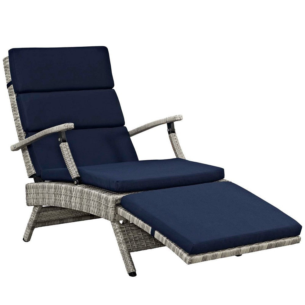 Modway Envisage Outdoor Patio Wicker Rattan Chaise Lounge in Light Gray Navy MDY-EEI-2301-LGR-NAV