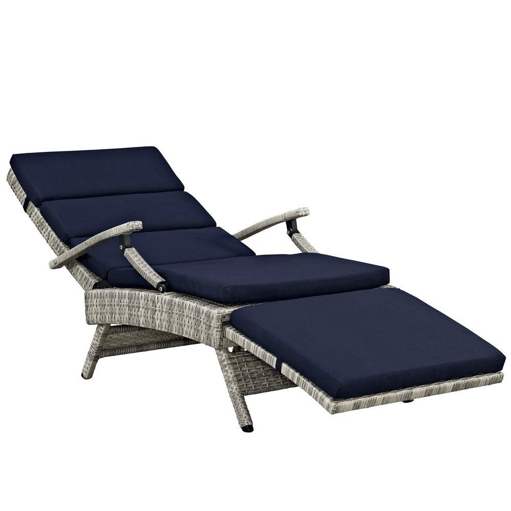 Modway Envisage Outdoor Patio Wicker Rattan Chaise Lounge in Light Gray Navy MDY-EEI-2301-LGR-NAV