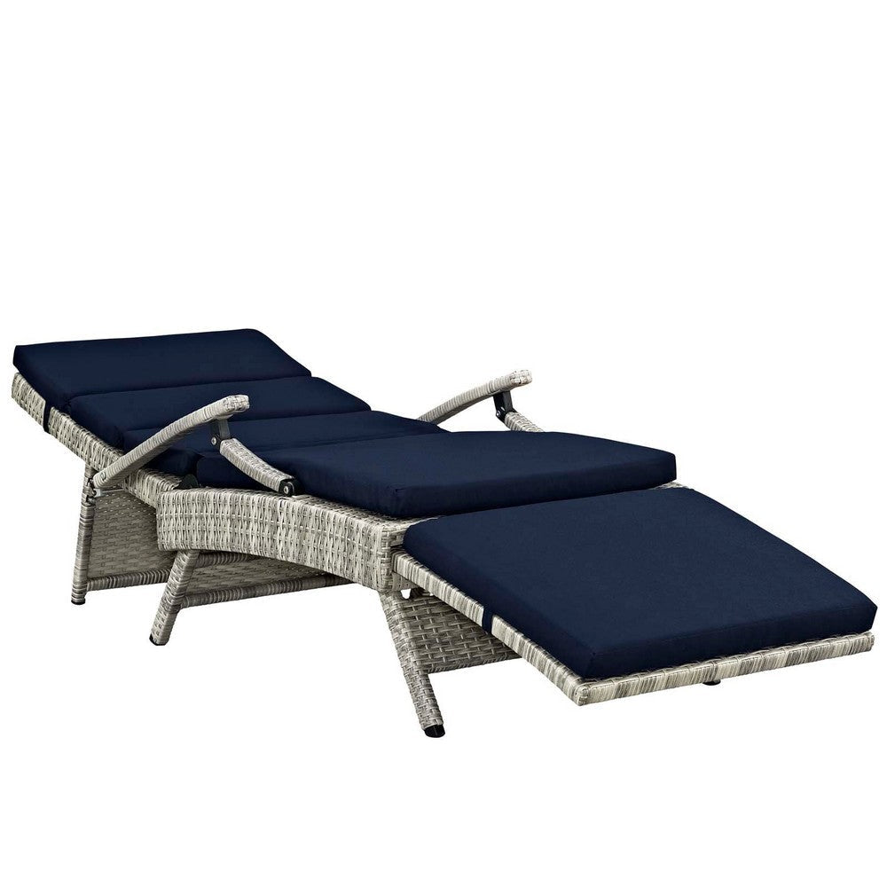 Modway Envisage Outdoor Patio Wicker Rattan Chaise Lounge in Light Gray Navy MDY-EEI-2301-LGR-NAV