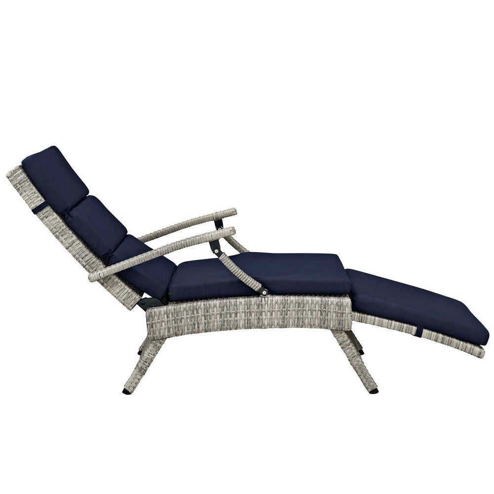 Modway Envisage Outdoor Patio Wicker Rattan Chaise Lounge in Light Gray Navy MDY-EEI-2301-LGR-NAV