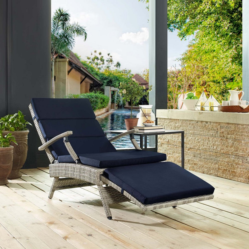 Modway Envisage Outdoor Patio Wicker Rattan Chaise Lounge in Light Gray Navy MDY-EEI-2301-LGR-NAV