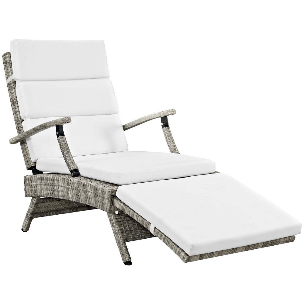 Envisage Chaise Outdoor Patio Wicker Rattan Lounge Chair by Modway| Light Gray White