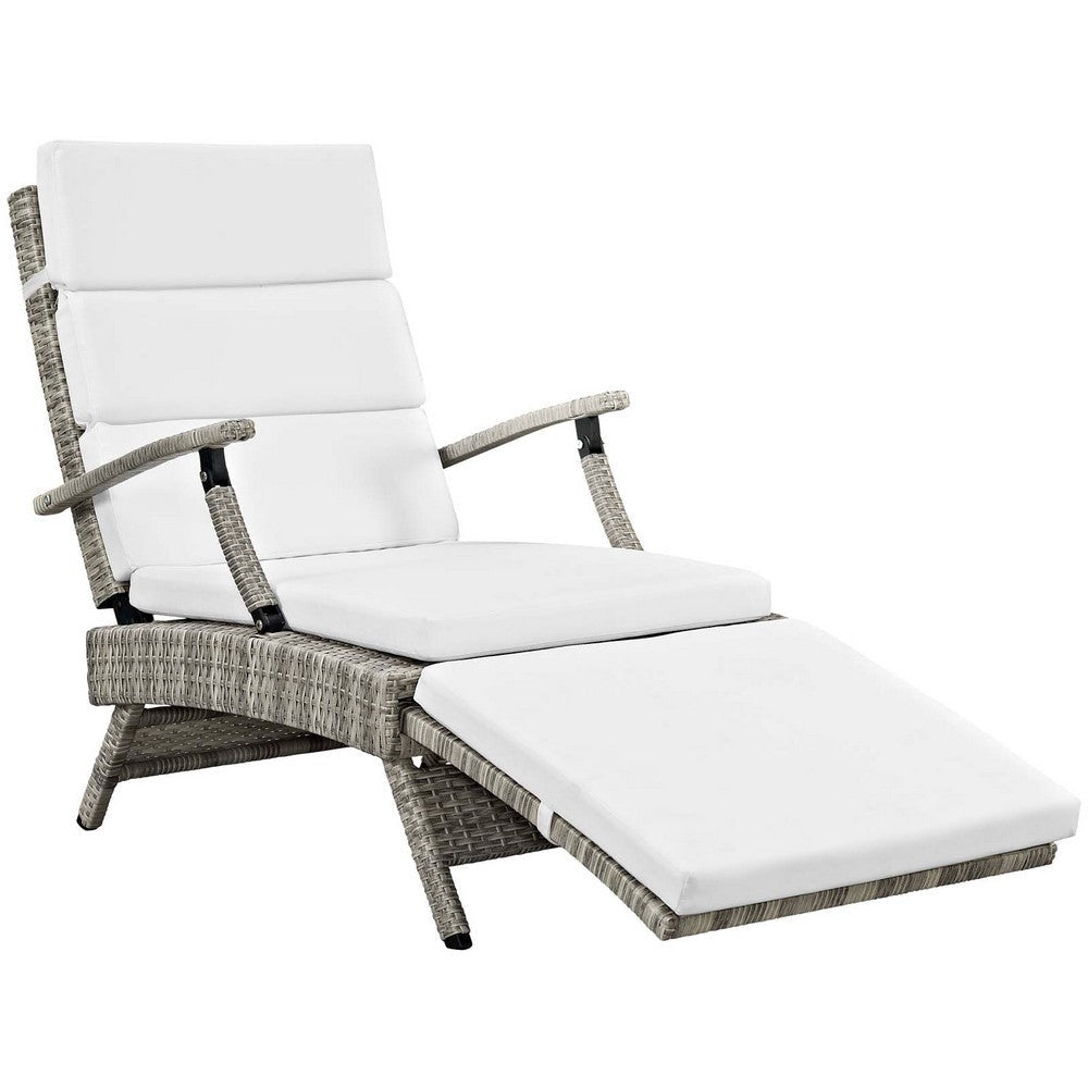 Modway Envisage Outdoor Patio Wicker Rattan Chaise Lounge in Light Gray White MDY-EEI-2301-LGR-WHI