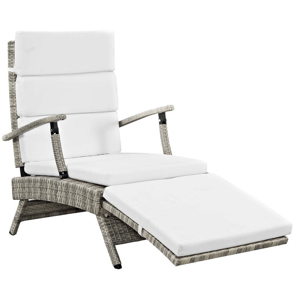 Envisage Chaise Outdoor Patio Wicker Rattan Lounge Chair by Modway| Light Gray White