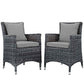 Modway Summon Wicker Rattan Aluminum Outdoor Patio Two Dining Arm Chairs with Sunbrella® Fabric Cushions in Canvas Gray