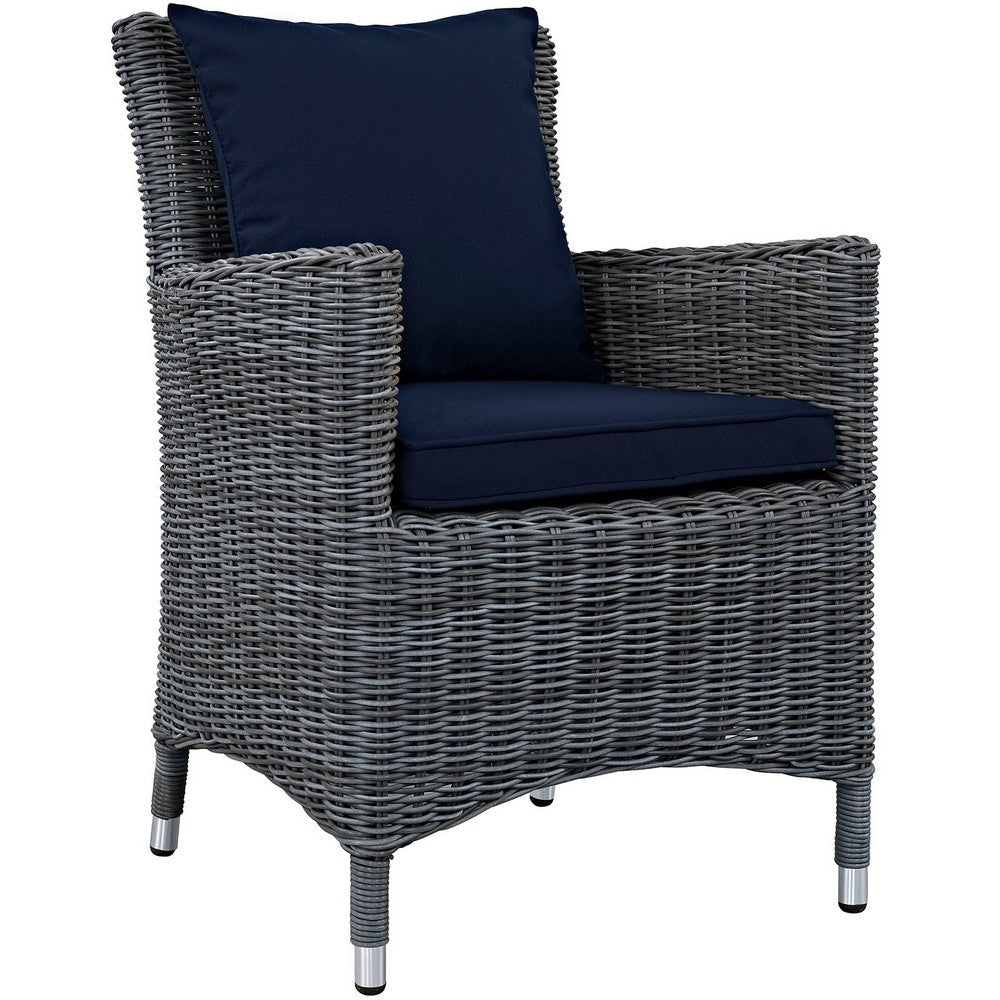 Modway Summon Wicker Rattan Aluminum Outdoor Patio Two Dining Arm Chairs with Sunbrella® Fabric Cushions in Canvas Navy