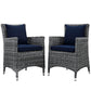 Modway Summon Wicker Rattan Aluminum Outdoor Patio Two Dining Arm Chairs with Sunbrella® Fabric Cushions in Canvas Navy