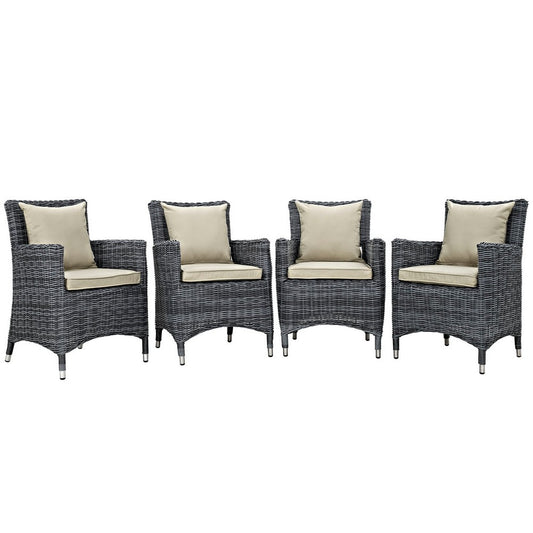 Summon 4 Piece Outdoor Patio Sunbrella® Dining Set by Modway| Antique Canvas Beige