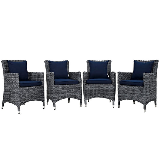 Summon 4 Piece Outdoor Patio Sunbrella® Dining Set by Modway| Canvas Navy