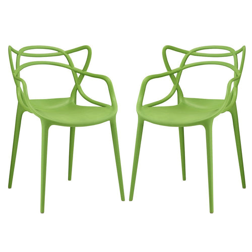 Modway Entangled Modern Molded Plastic Two Dining Armchairs in Green
