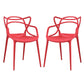 Modway Entangled Modern Molded Plastic Two Dining Armchairs in Red