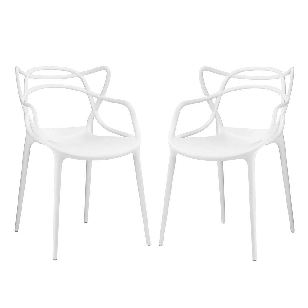 Modway Entangled Modern Molded Plastic Two Dining Armchairs in White
