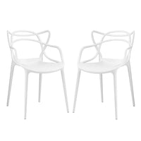 Modway Entangled Modern Molded Plastic Two Dining Armchairs in White