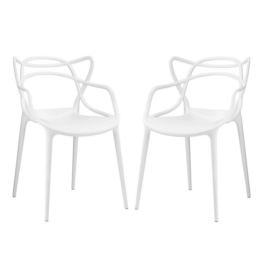 Modway Entangled Modern Molded Plastic Two Dining Armchairs in White