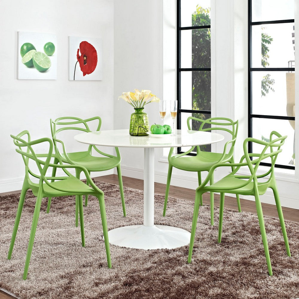 Modway Entangled Modern Molded Plastic Four Dining Armchairs in Green MDY-EEI-2348-GRN-SET