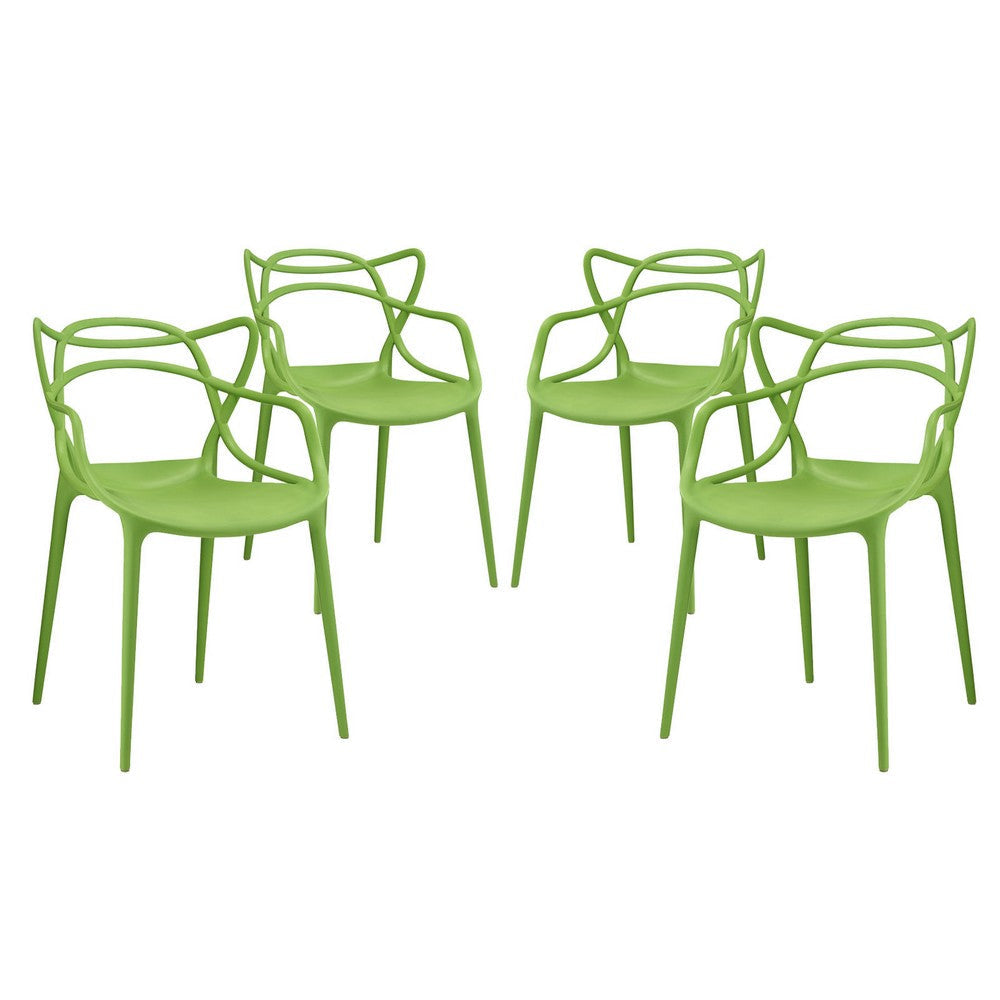 Modway Entangled Modern Molded Plastic Four Dining Armchairs in Green